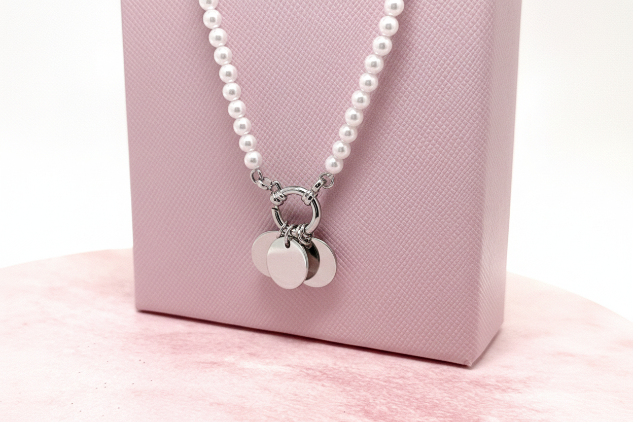 COLLANA DI PERLE CON MEDAGLINE PERSONALIZZATE