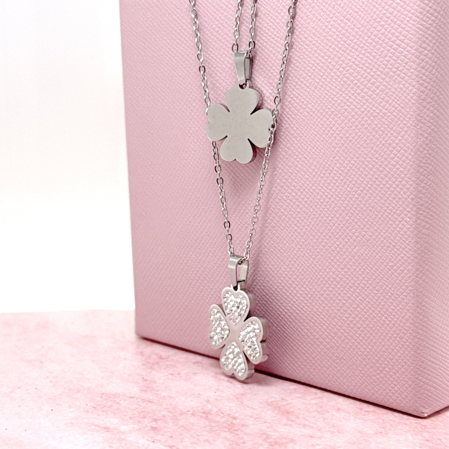 COLLANA COMBO DOPPIO CUORE ZIRCONATO/LISCIO