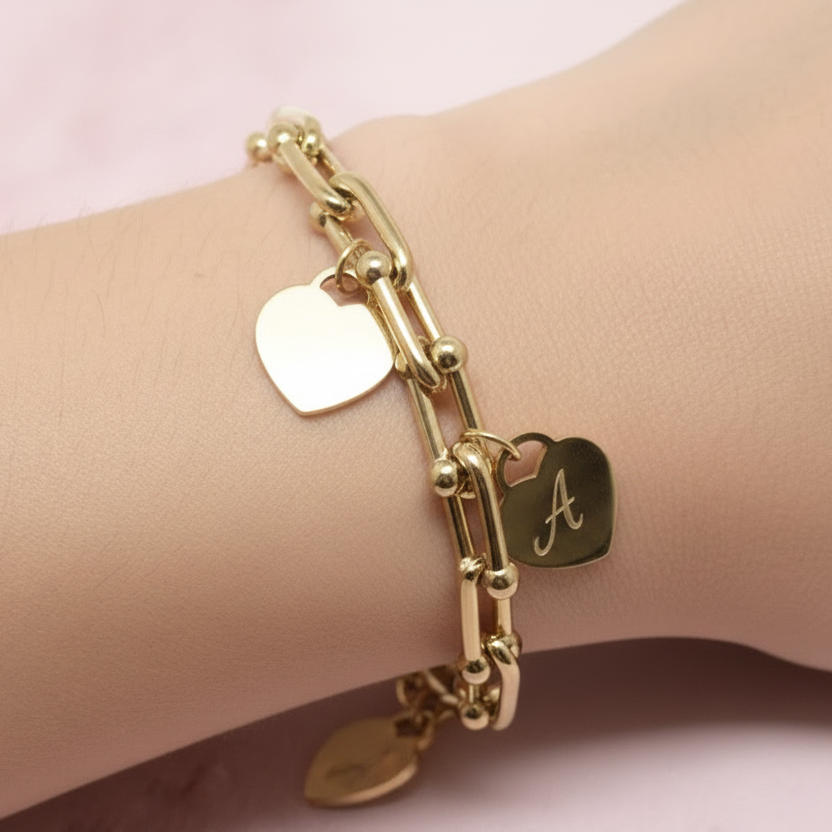 BRACCIALE CATENA CON CUORI PERSONALIZZATI