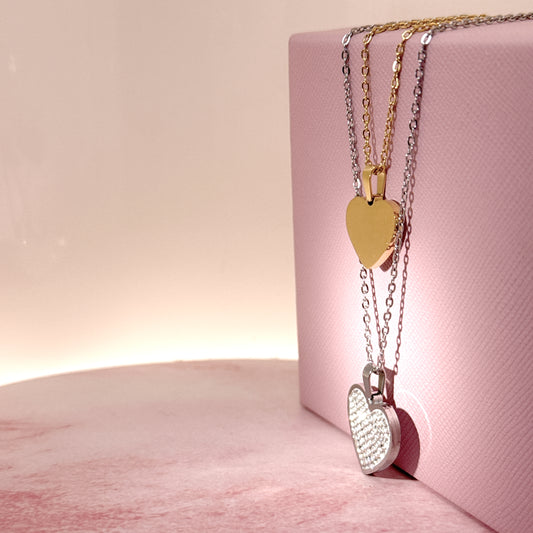 COLLANA COMBO DOPPIO CUORE ZIRCONATO/LISCIO