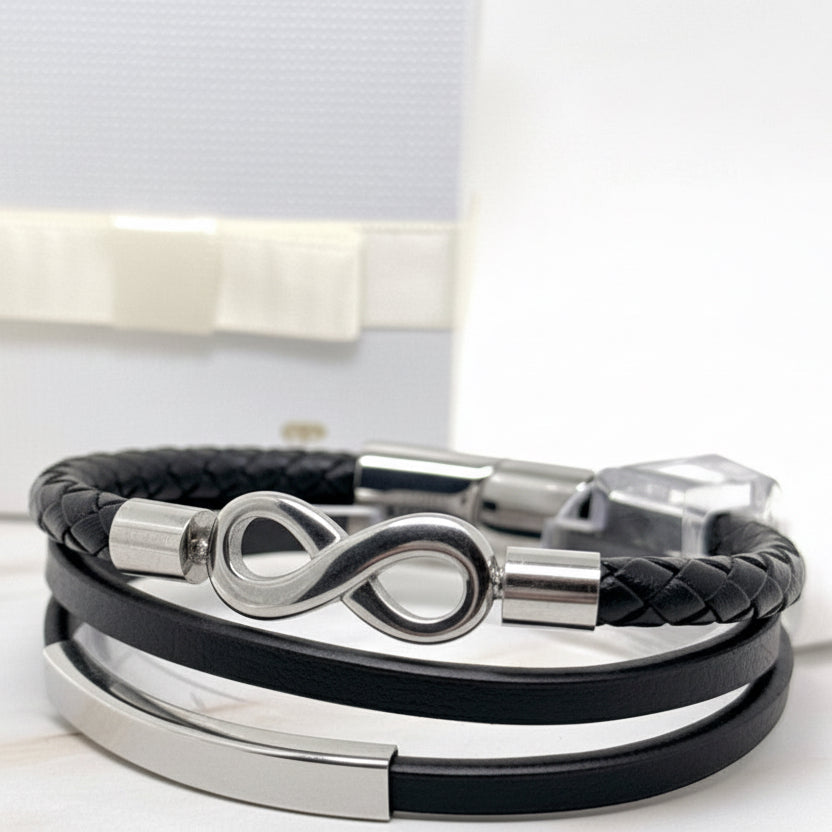 BRACCIALE INFINITO CUOIO INTRECCIO
