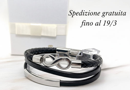 BRACCIALE INFINITO CUOIO INTRECCIO