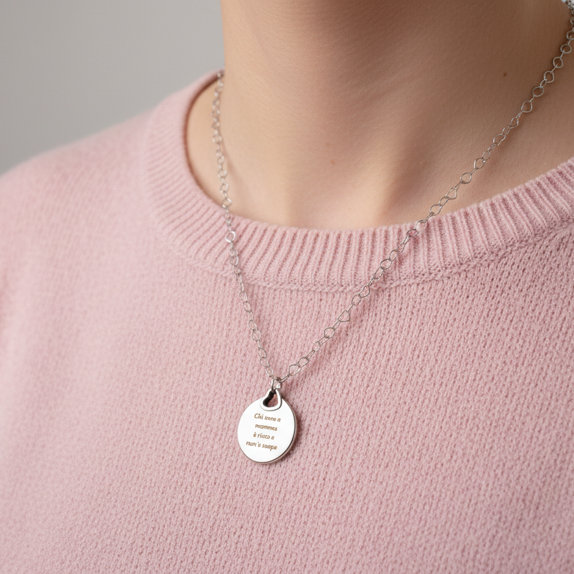 COLLANA MEDAGLIA CIRCOLARE CON CUORE TRAFORATO