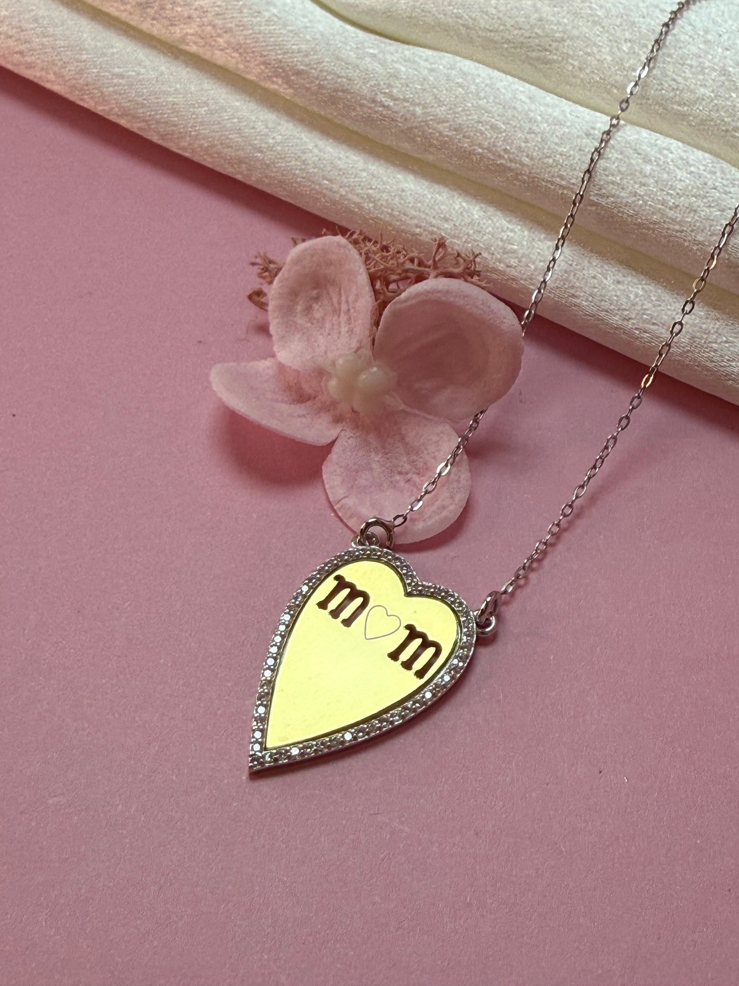 COLLANA CUORE ZIRCONATO BICOLORE PERSONALIZZATO