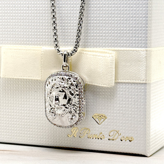 FOTOMEDAGLIA OVALE CON VOLTO DI GESÙ E ZIRCONI