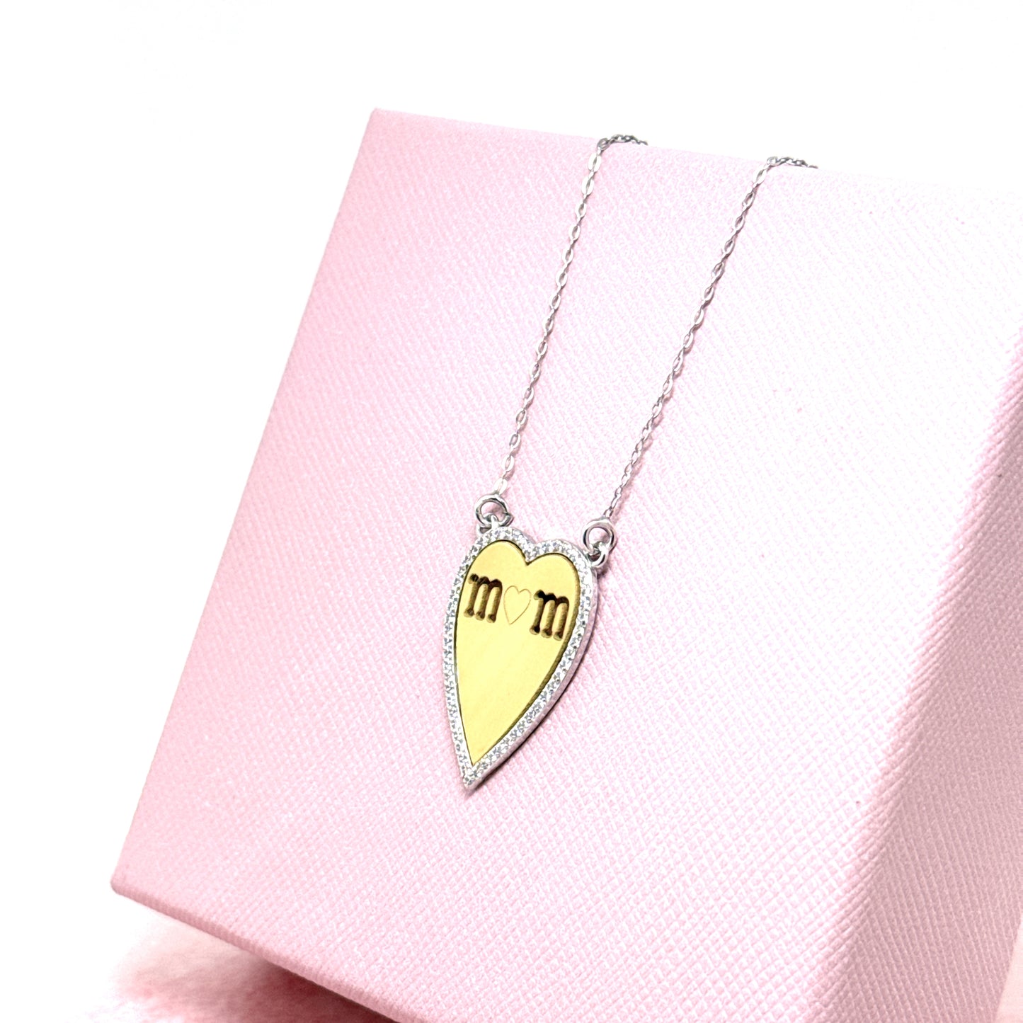COLLANA CUORE ZIRCONATO BICOLORE PERSONALIZZATO