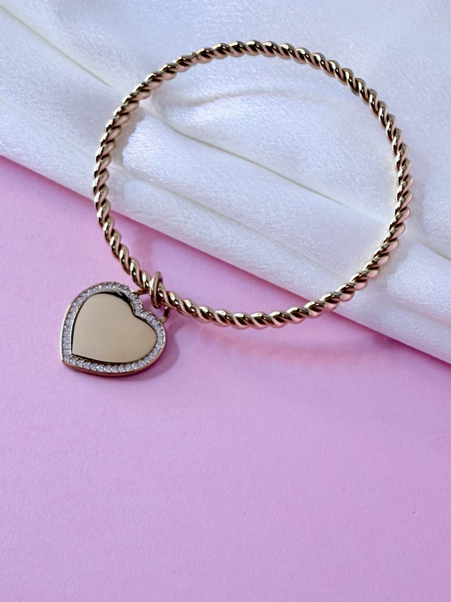 Bracciale  Rigido a Torchion con Cuore Pavé