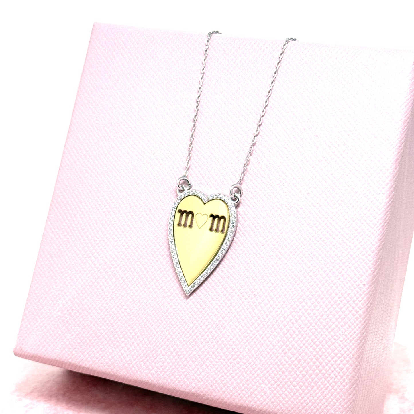 COLLANA CUORE ZIRCONATO BICOLORE PERSONALIZZATO