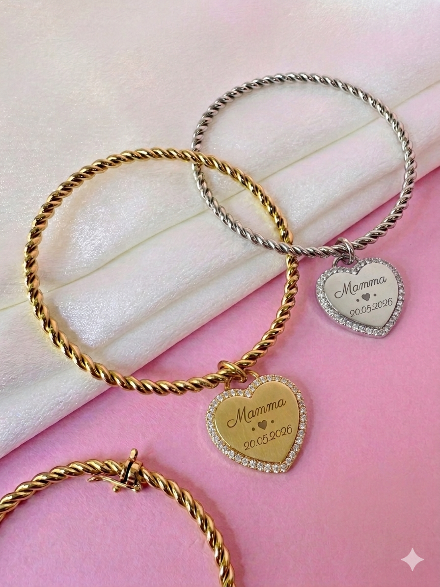 Bracciale  Rigido a Torchion con Cuore Pavé