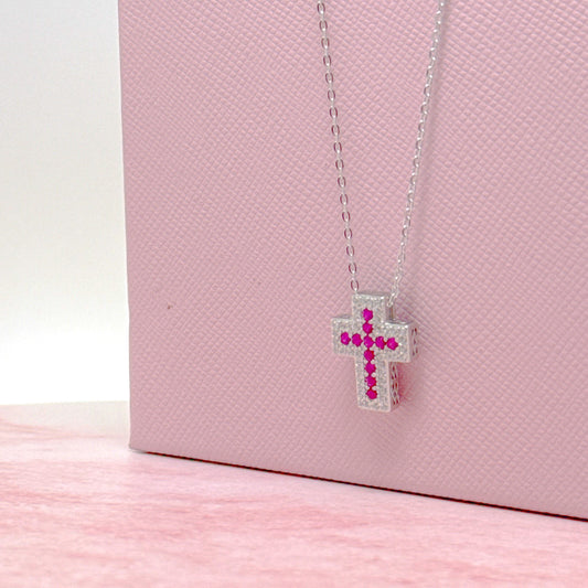 COLLANA CON CROCE ZIRCONATA BICOLORE