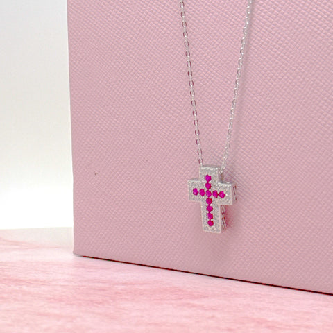 COLLANA CON CROCE ZIRCONATA BICOLORE