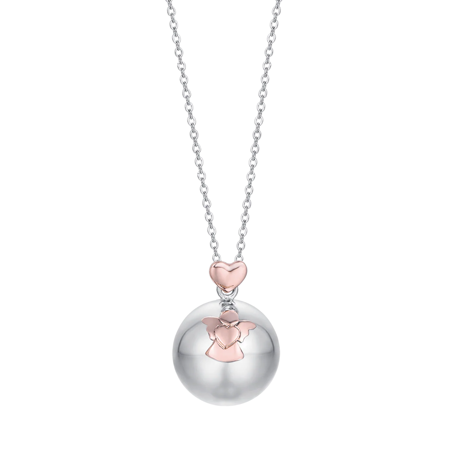 COLLANA CHIAMA ANGELI IN ACCIAIO CIONDOLO IN METALLO CON ANGELO E CUORE.