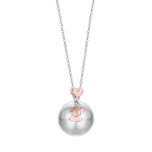 COLLANA CHIAMA ANGELI IN ACCIAIO CIONDOLO IN METALLO CON ANGELO E CUORE.