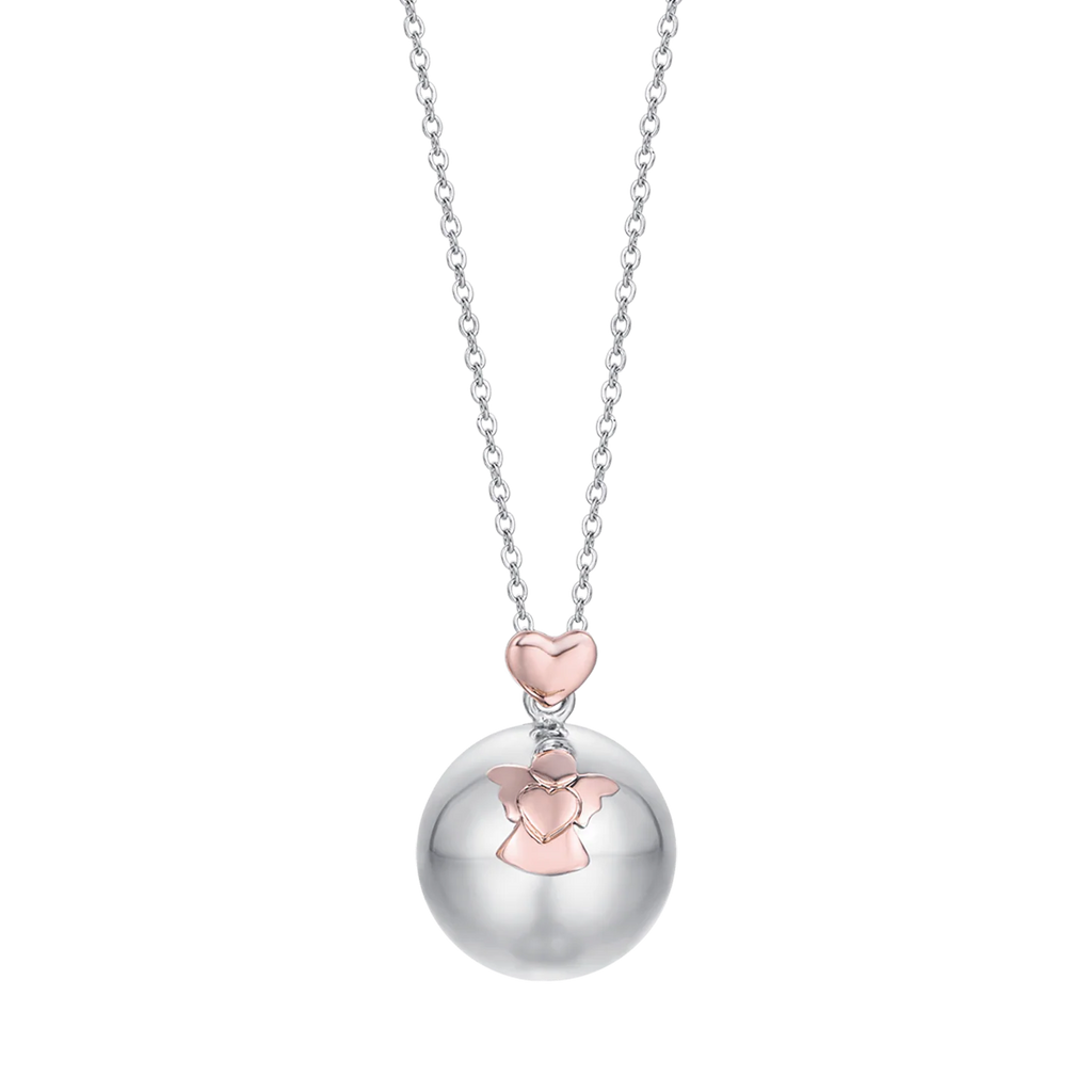 COLLANA CHIAMA ANGELI IN ACCIAIO CIONDOLO IN METALLO CON ANGELO E CUORE.