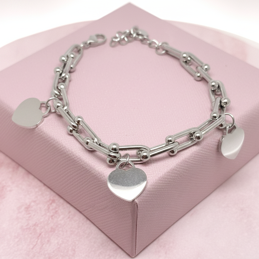 BRACCIALE CATENA  CON CUORI PERSONALIZZATI