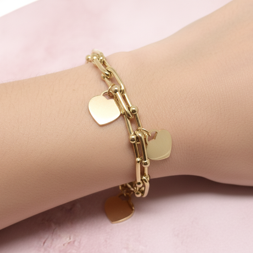 BRACCIALE CATENA  CON CUORI PERSONALIZZATI